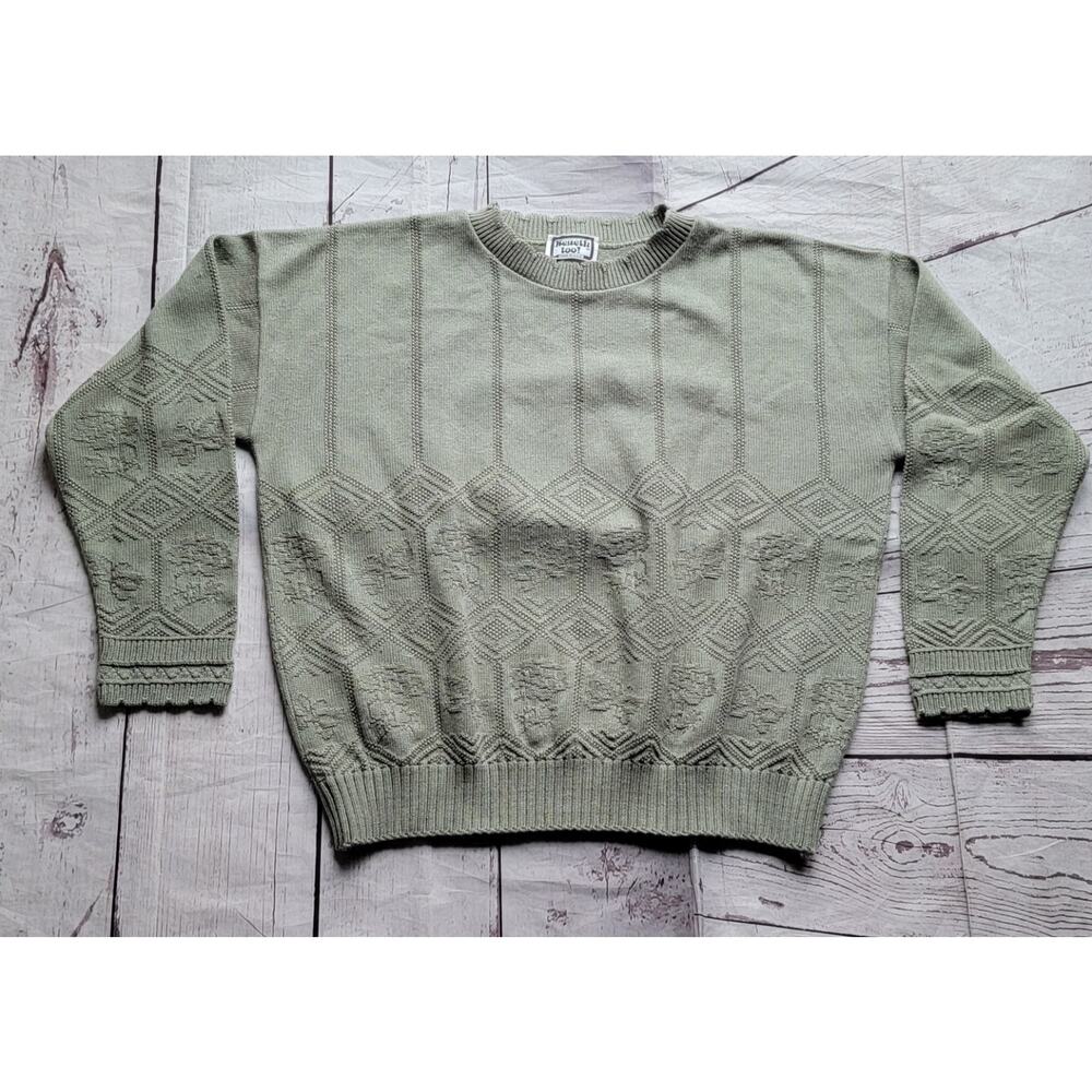 Keneth Too Green Knit Sweater Vintage 80s 90s